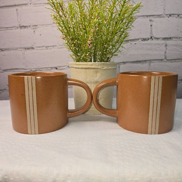 HEARTH AND HAND BY MAGNOLIA TRIPLE STRIPE STONEWARE MUG SET BROWN AND CREAM Euc - Picture 8 of 8